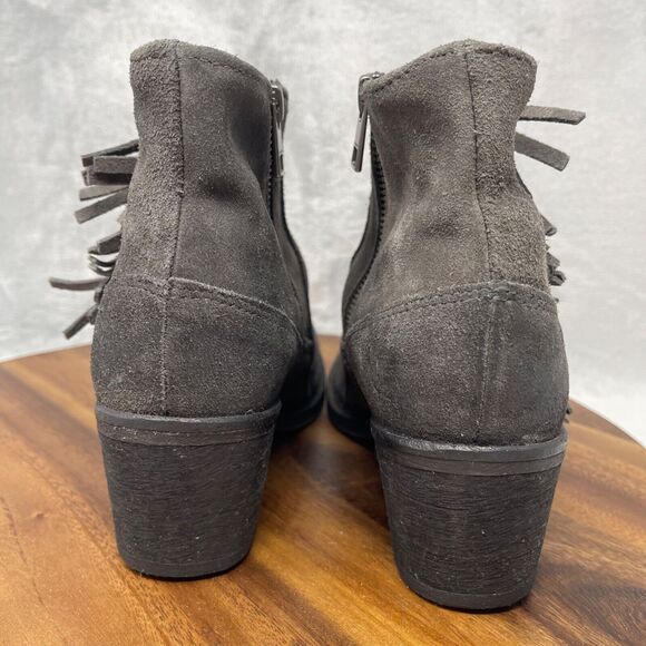 AllSaints Boots Womens 39 US 8.5 Gray Suede Fringe Rustic Look Ankle Bonny West - Picture 6 of 16